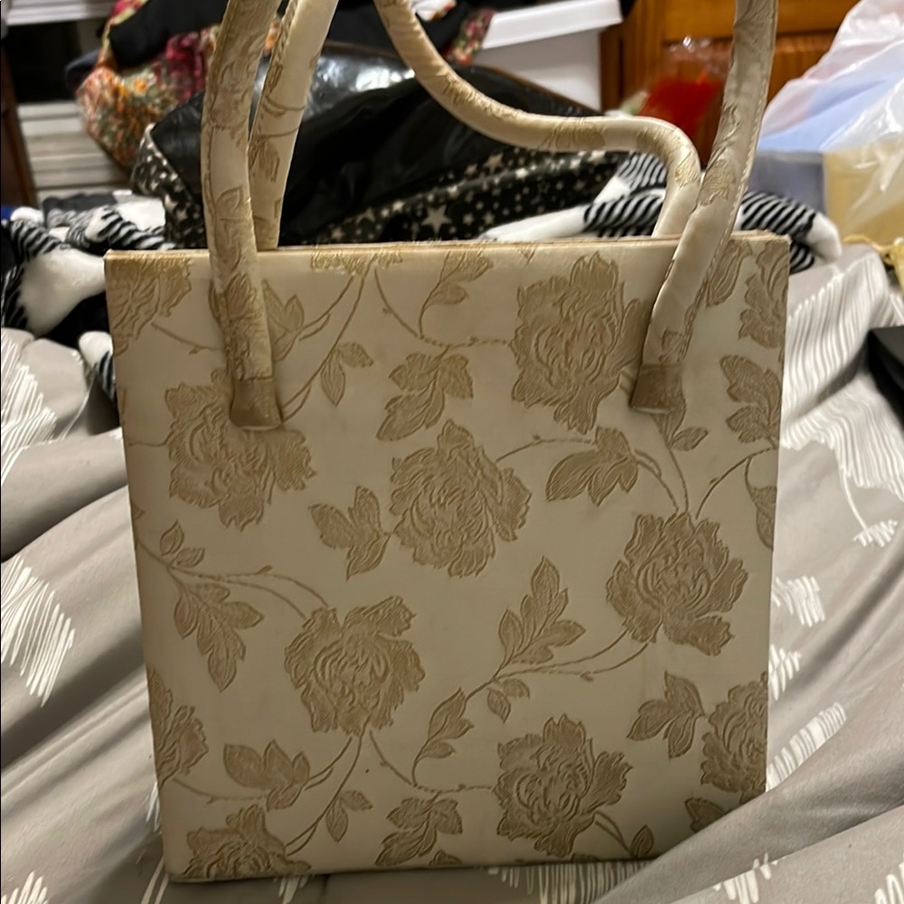 Cream Canvas Mini Tote Bag with Floral Pattern